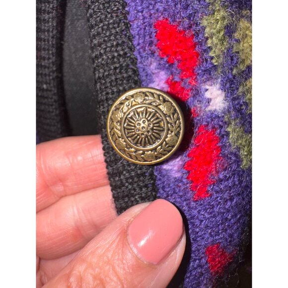 Vintage Tally H0 100% Boiled Wool Button Chunky Knit Cardigan Sweater Red Floral - Picture 8 of 12